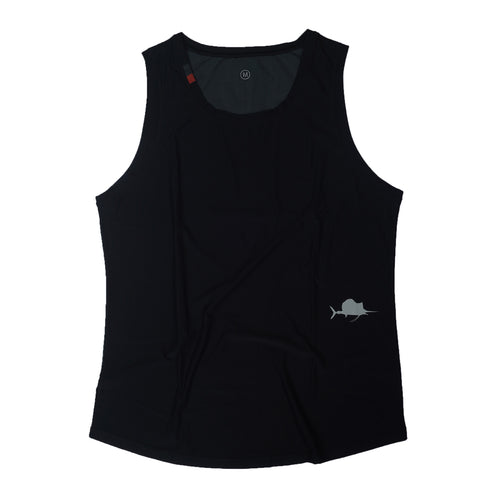 Man running outdoors with a scenic background wearing Zero Singlet