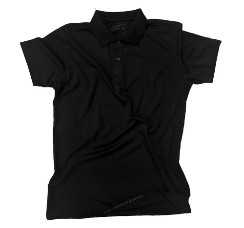 Man wearing a black polo shirt and sunglasses with a blurred background